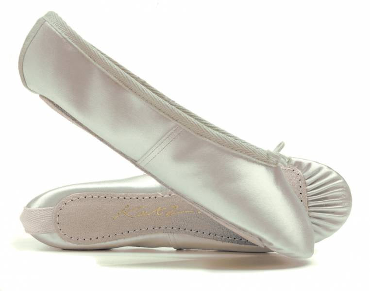 Katz Ivory Satin Suede Sole Ballet Shoes