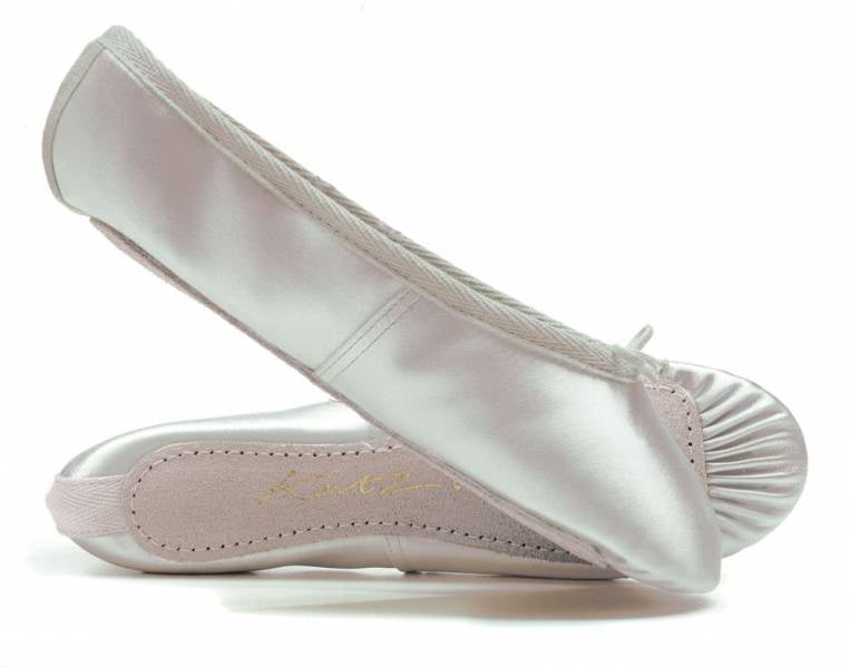 Katz White Satin Suede Sole Ballet Shoes